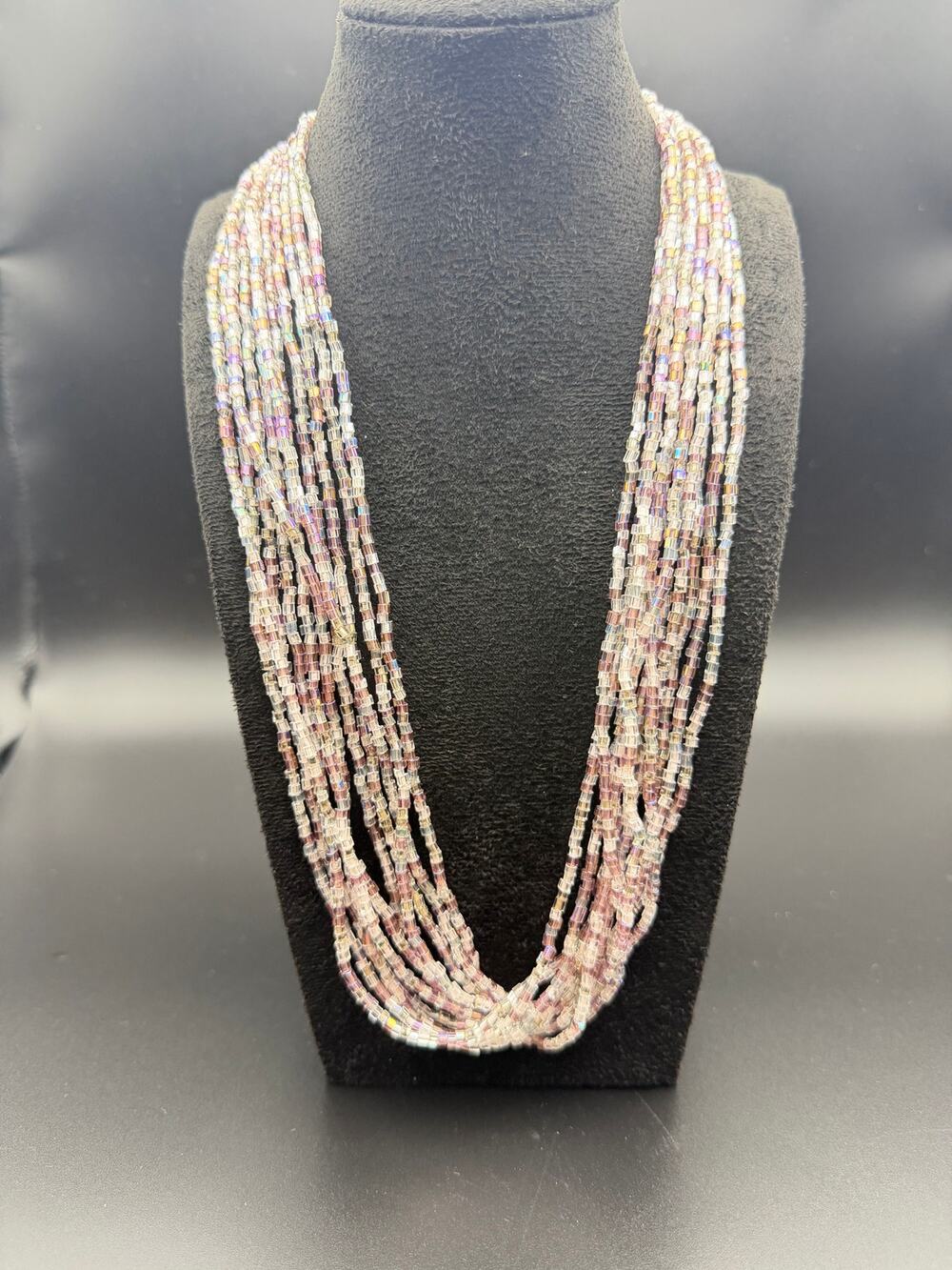 Vintage multi-strand beaded necklace with pink and purple beads bohemian style